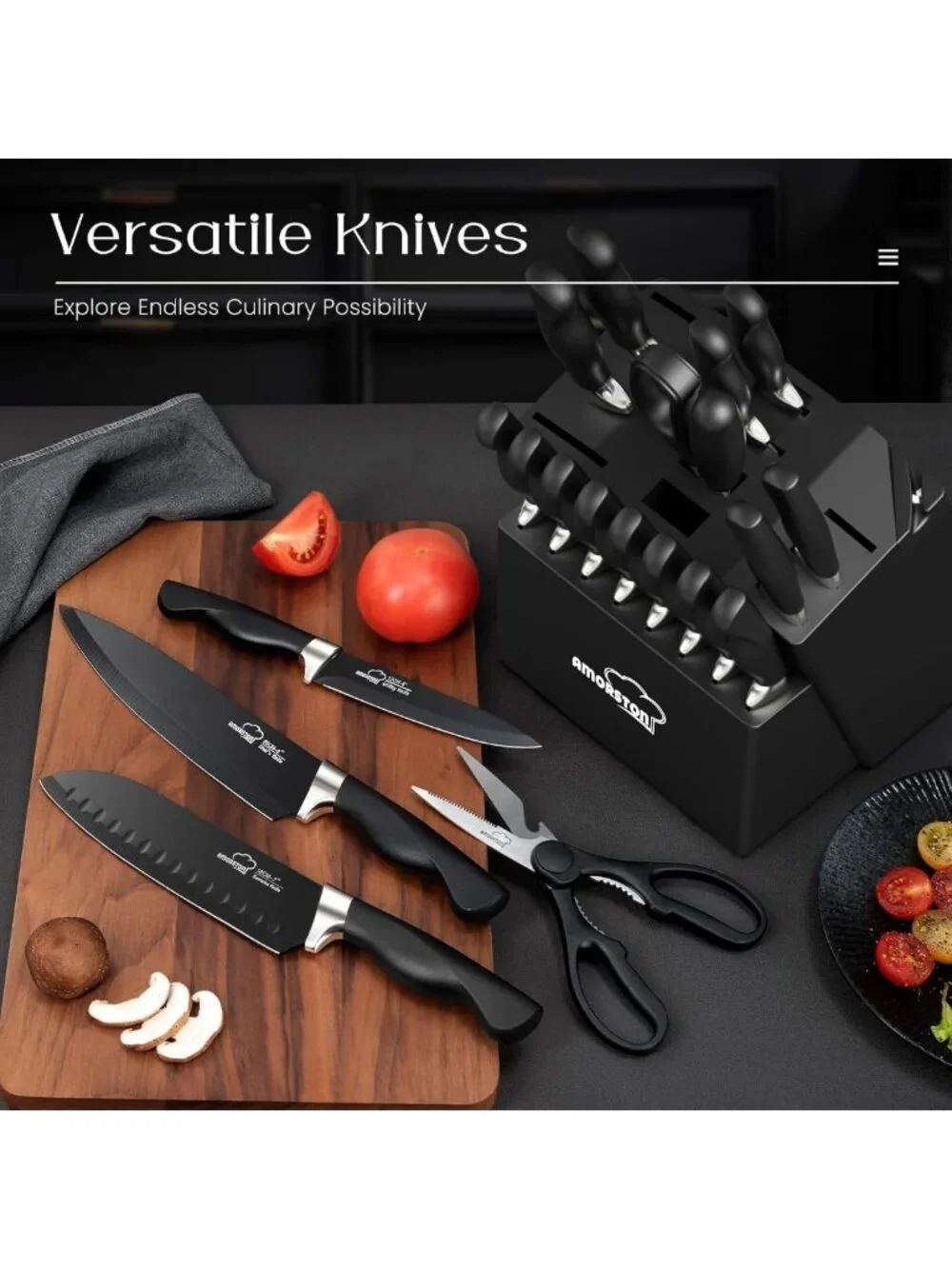 21-Piece Ultra-Sharp Kitchen Knife Set with Block & Sharpener, Ergonomic
